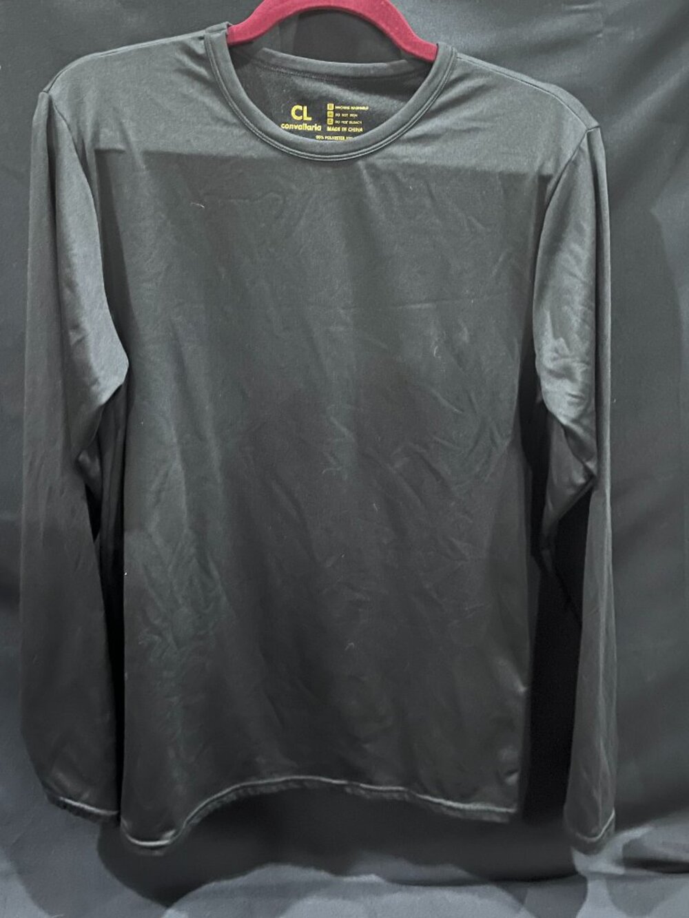 CL Convallaria Men's Black Long Sleeve Athletic Performance Workout Shirt